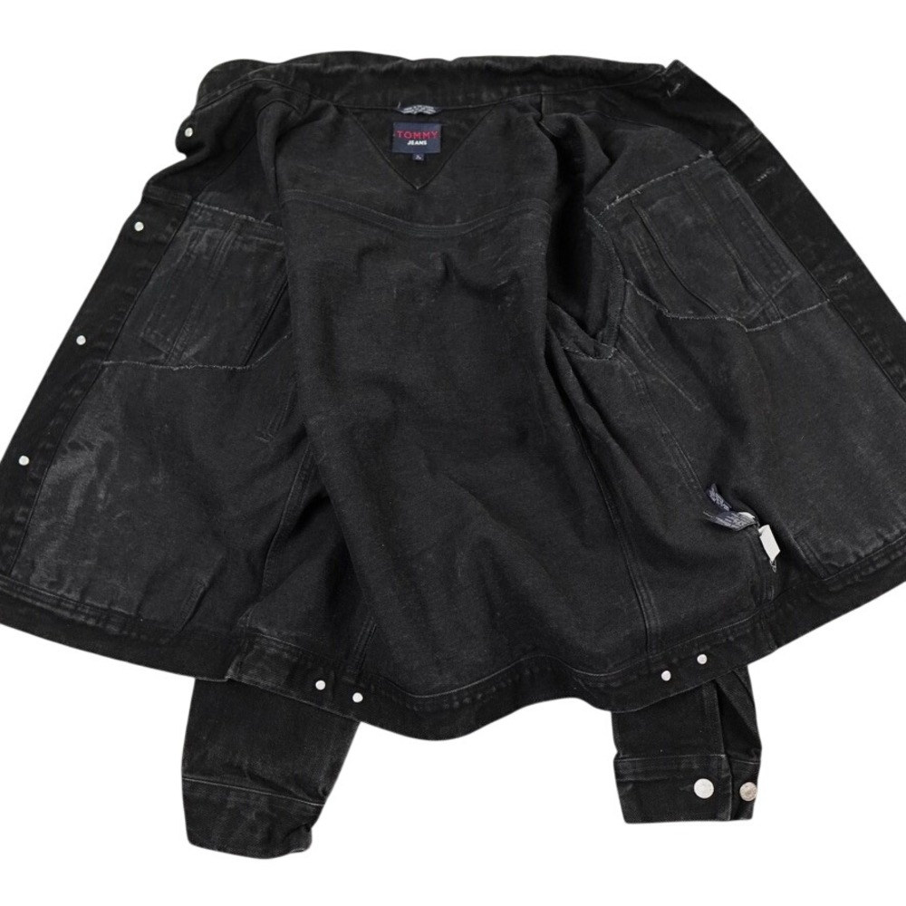 Y2K Tommy Jeans Denim Jacket Men XL Black Trucker Cotton Classic Logo Western - Picture 3 of 13
